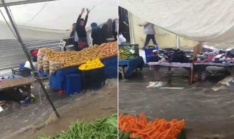 İstanbul'da sağanak etkili oldu... Pazar yerini su bastı
