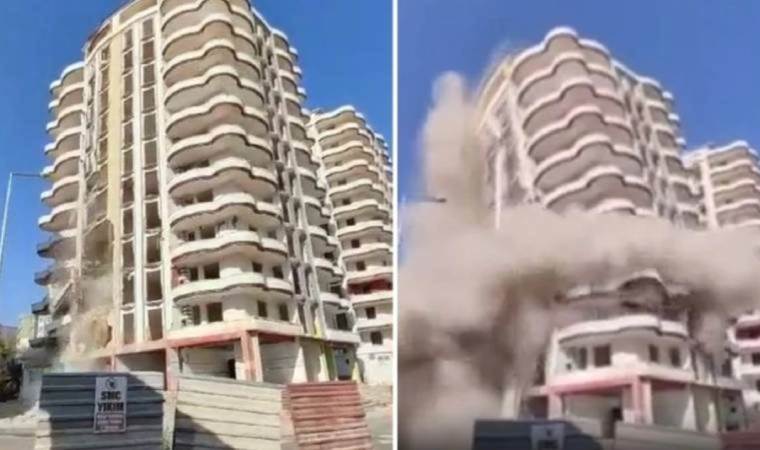 Diyarbakır'da depremde ağır hasar gören 12 katlı bina yıkım esnasında çöktü