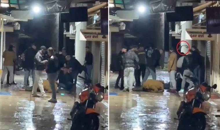 Kavga anları kamerada: Yerdeyken tekmeleyip kemerle darbettiler!