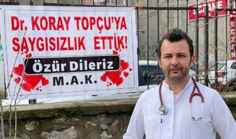 Tartıştıkları doktordan pankartla özür dilediler