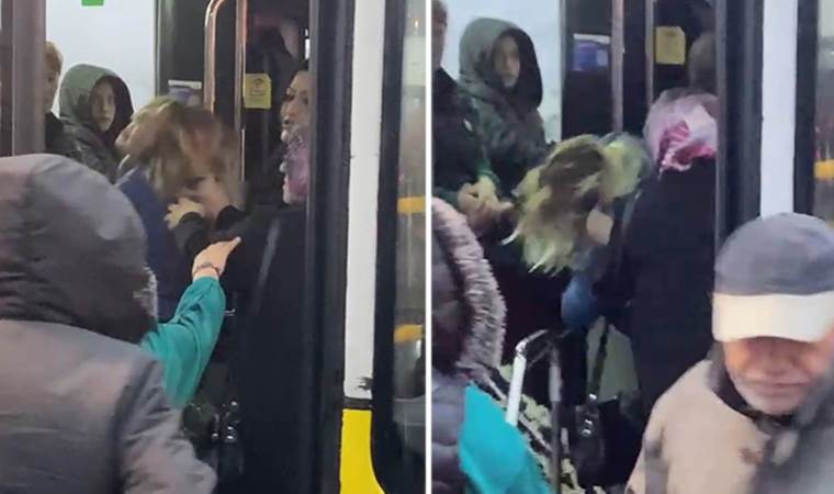 Kartal'da otobüste 2 yolcu arasındaki saç saça kavga!