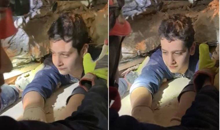 14 yaşındaki Burak mahsur kaldığı enkazdan açılan delikle kurtarıldı