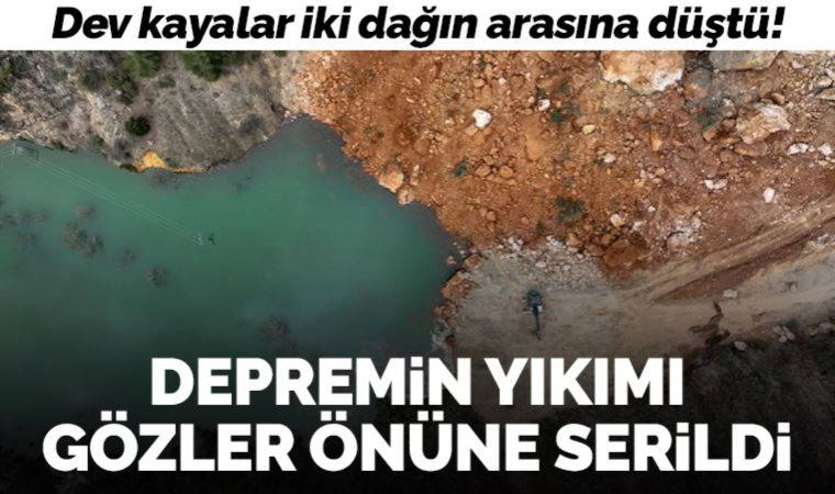Dev kayalar iki dağın arasına düştü! İslahiye'de depremin yıkımı gözler önüne serildi