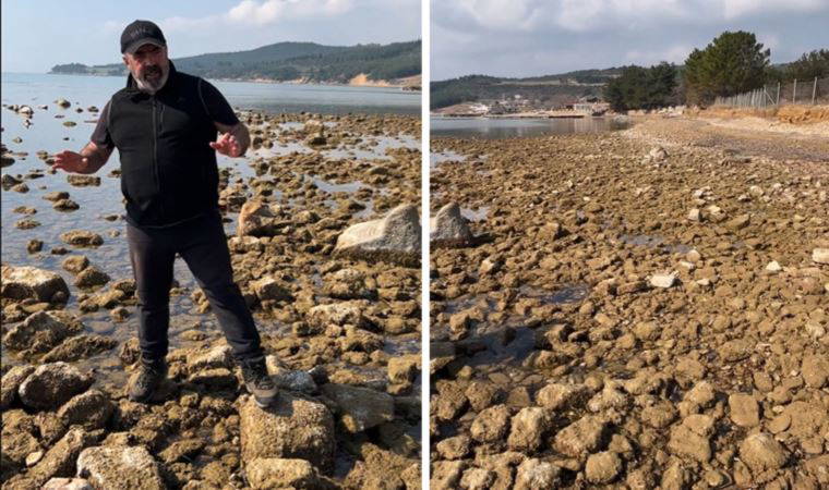 Saros Körfezi’nde deniz suyu metrelerce çekildi