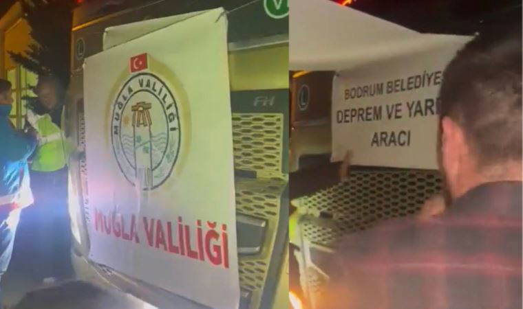 Muğla Valiliği, Bodrum Belediyesi'nin yardım TIR'ına kendi pankartını astı
