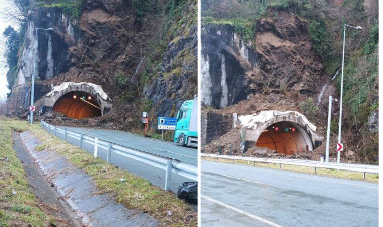 Artvin’de Kopmuş Tüneli girişinde heyelan meydana geldi