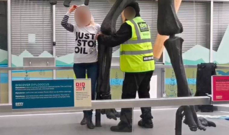 Dinazor heykeline saldıran çevre aktivistleri gözaltına alındı