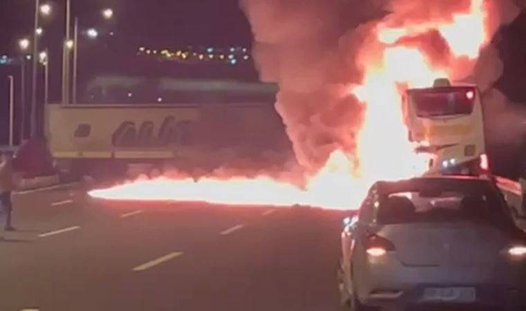 Ankara'da TIR'ın çarptığı yolcu otobüsü alev alev yandı: 5 yolcu yaralı