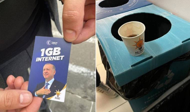 AKP’nin seçim ihlalleri sürüyor: İnternet paketleri, logolu bardaklar…..