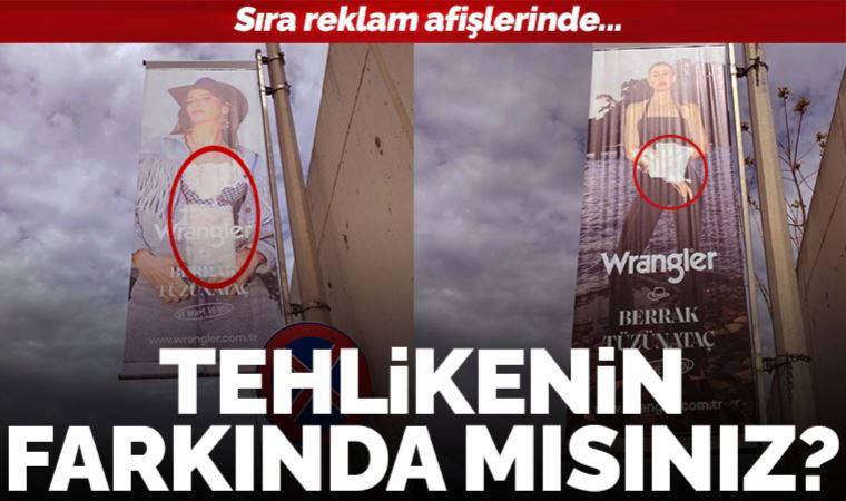 Reklam afişlerine gerici müdahale: Berrak Tüzünataç'ın göğüs ve göbek bölgesini boyayla kapattılar!