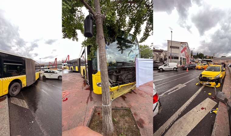 Kırmızı ışıkta bekliyorlardı... İETT otobüsü 6 araca çarptı!