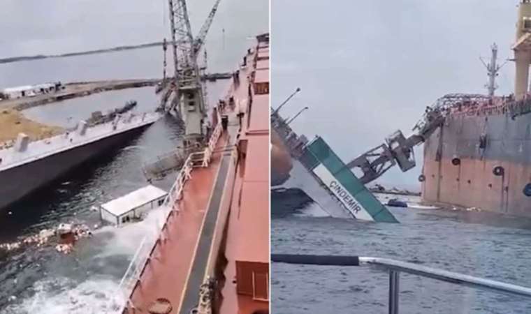 Tuzla'da tersanede havuz çöktü: Vinç geminin üzerine devrildi