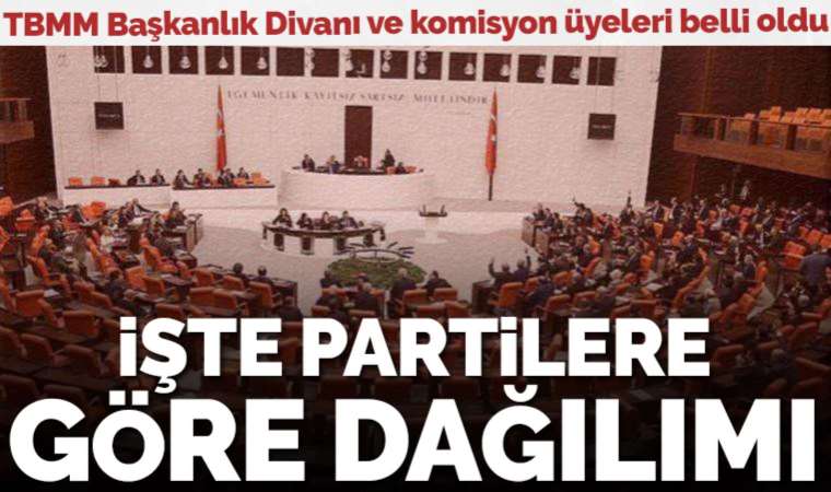 TBMM Genel Kurulu'nda, TBMM Başkanlık Divanı ve komisyonların partilere göre dağılımı belli oldu