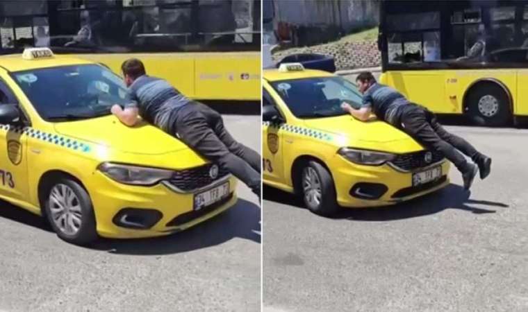 Pendik'te kazanın ardından taksinin üstüne çıkıp camı yumrukladı