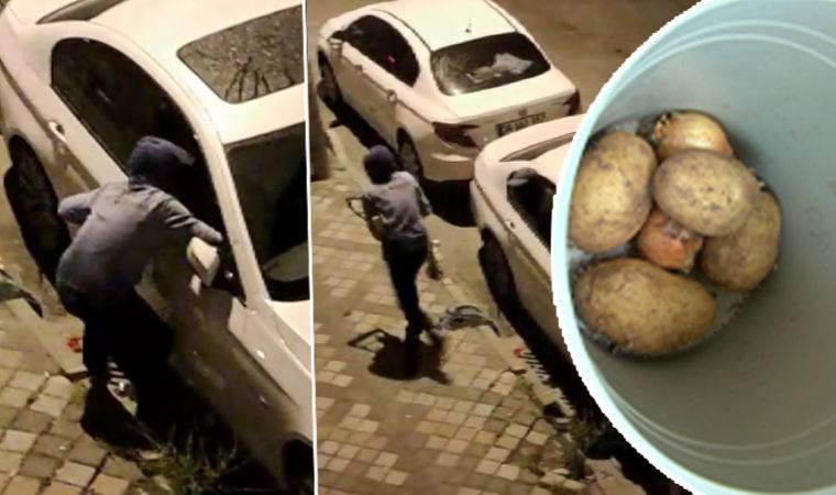 Otomobile giren hırsızlara balkondan patates fırlattı