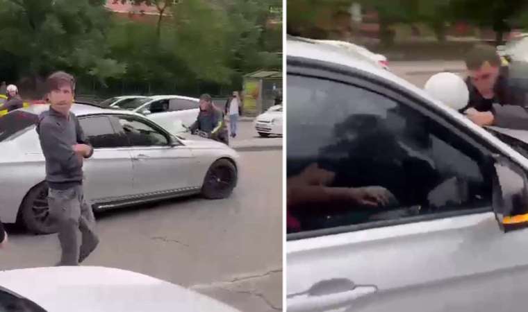 Tartıştığı motokuryeyi otomobilin kaputunda sürükledi