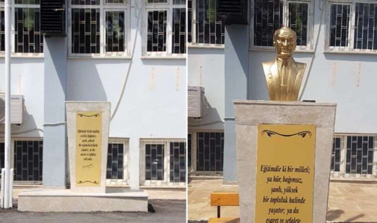 Maskeli saldırgan, Atatürk büstüne balyozla zarar verdi
