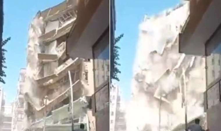 Ağır hasarlı 7 katlı bina yıkım sırasında çöktü