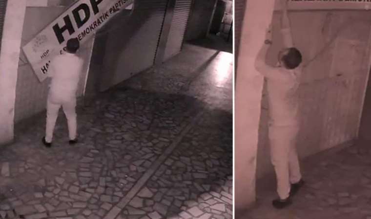 HDP İl Başkanlığının tabelasını söküp, çöp konteynerine attı