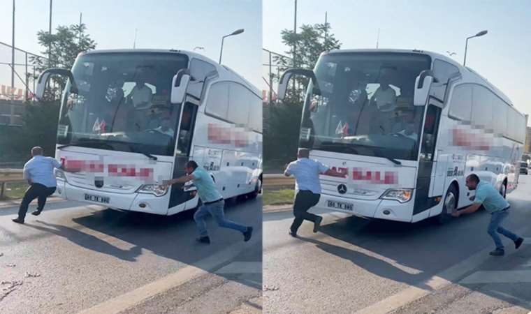 Otobüsün önünü kesti, bıçakla muavini kovaladı!