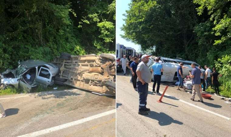Ordu'da işçileri taşıyan minibüs ile otomobil çarpıştı: 17 yaralı