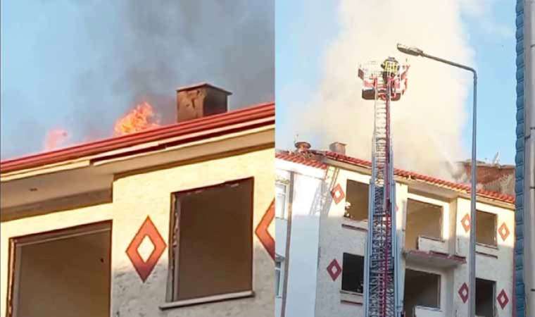 Elazığ'da depremden sonra boşaltılan hasarlı binanın çatısında yangın çıktı!