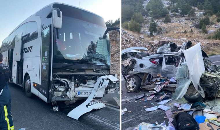 Antalya'da katliam gibi kaza... Yolcu otobüsü ile otomobil kafa kafaya çarpıştı: 1 ölü, 5 yaralı