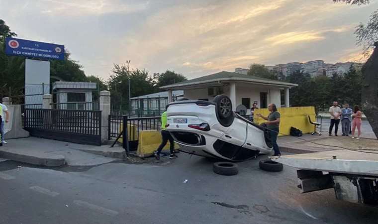 Takla atan otomobil, Emniyet Müdürlüğü'nün önüne uçtu!