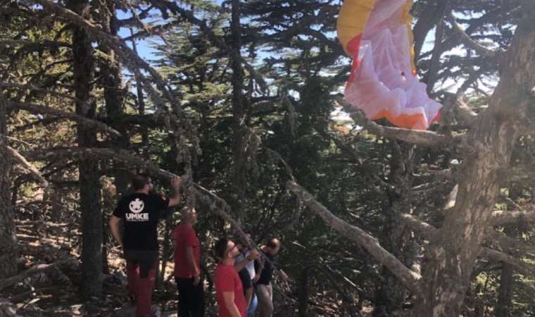 Fethiye’de yamaç paraşütü ağaca dolanan turist kurtarıldı