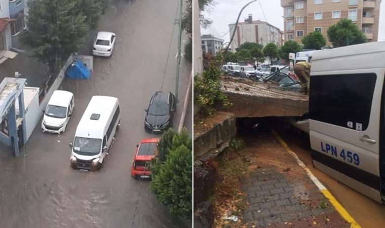 İstanbul'u sağanak vurdu: Yollar su altında kaldı, istinat duvarı çöktü!