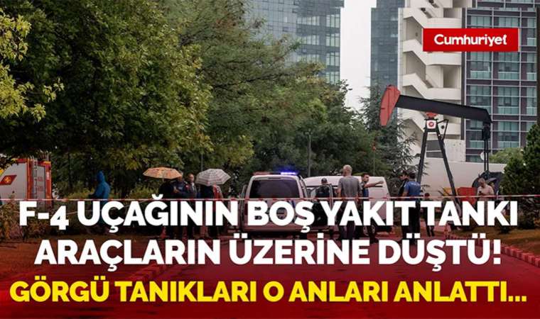 F-4 uçağının boş yakıt tankı otoparktaki araçların üzerine düştü! O anları görenler anlattı...