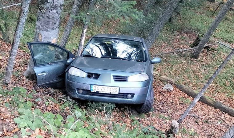 Ölümden döndüler... Otomobil ormanlık alana uçtu!