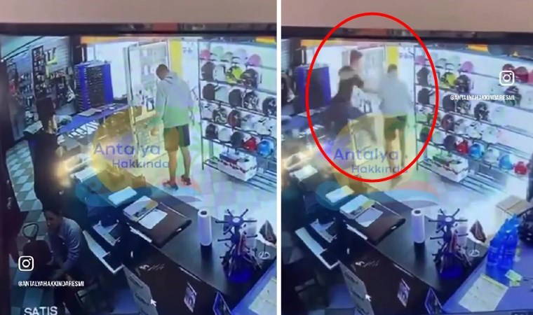Antalya'daki görüntüler gündem oldu: Bir esnaf, Atatürk 'sticker'ına basan kişiyi uçarak dövdü
