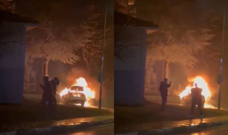 Kontrolden çıkıp sitenin duvarına çarptı... Alev alev yandı!