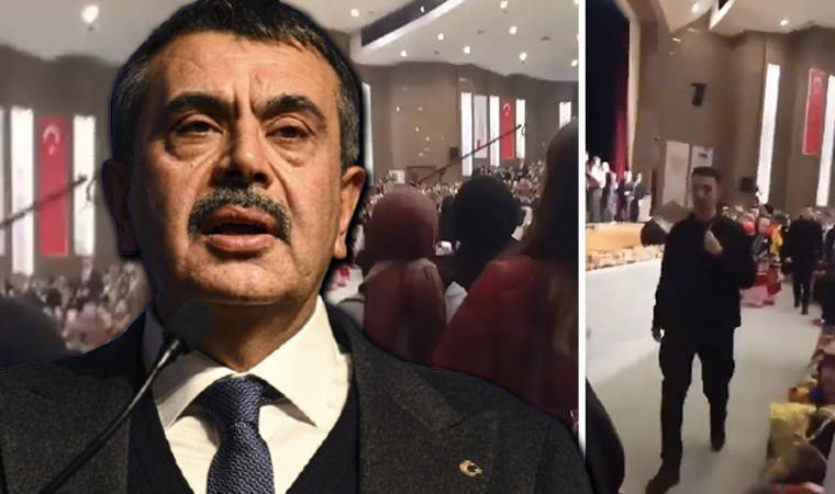 Milli Eğitim Bakanı Yusuf Tekin'e şok protesto: Korumalar hemen harekete geçti!
