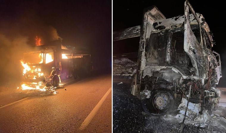 Seyir halindeki kamyon alev alev yandı: 2 yaralı!