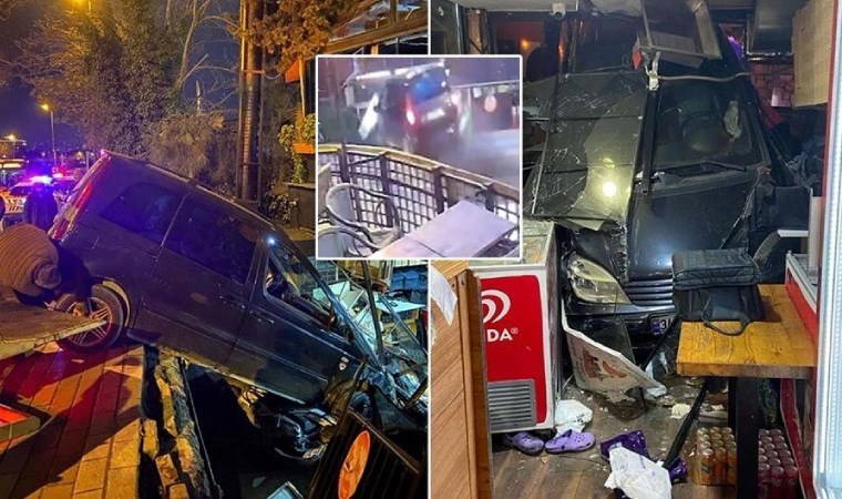 Üsküdar'da kontrolden çıkan araç kafeye girdi