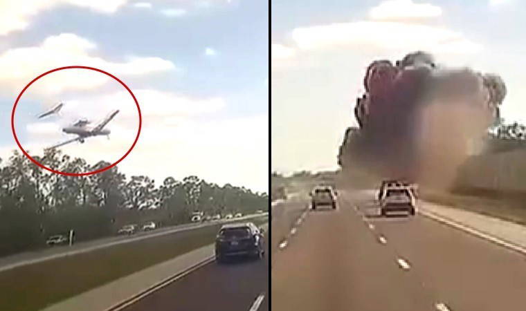 Otoyola inen uçağın alev alma görüntüsü ortaya çıktı