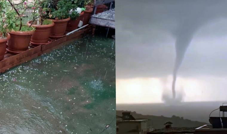 Mersin'de panik anları... Denizde hortum çıktı!