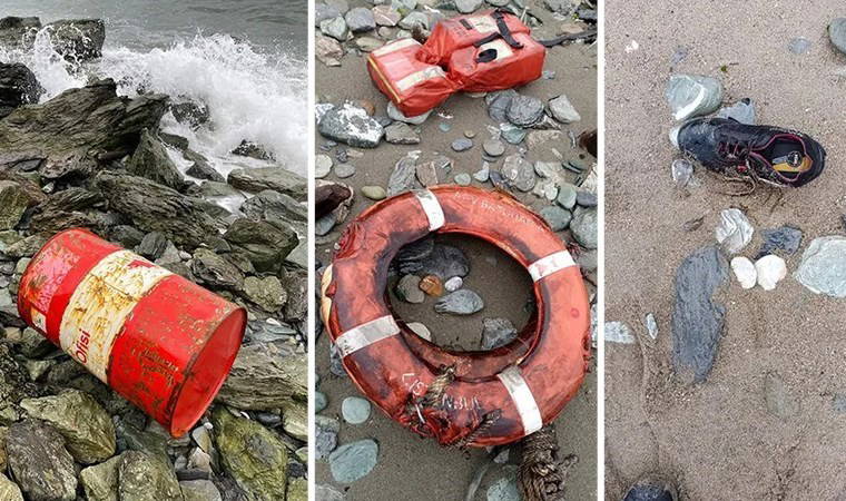 Marmara'da batan geminin malzemeleri sahile vurdu