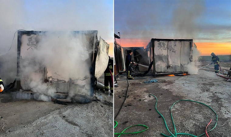 İşçilerin kaldığı konteyner ev alev alev yandı