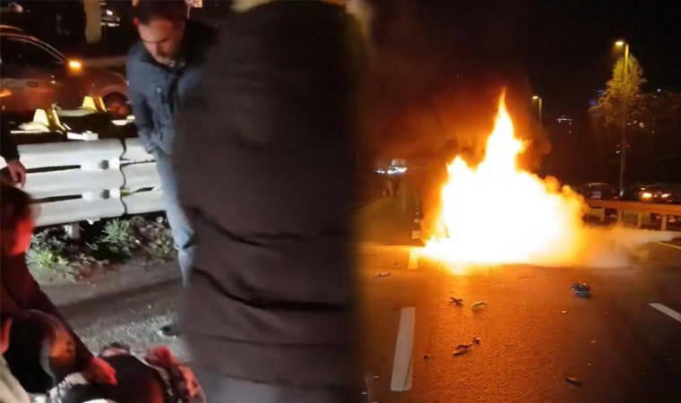 Sarıyer'de feci kaza... Motosiklet alev topuna döndü