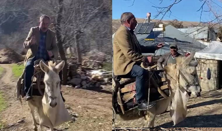 AKP'li aday araba çıkmayan köye eşek sırtında gitti: Oy istedi