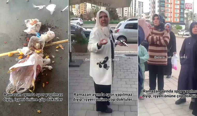 Adana'da bir grup kadın, 'Ramazan ayında spor yapılmaz' diyerek fitness salonunun önüne çöp döktü