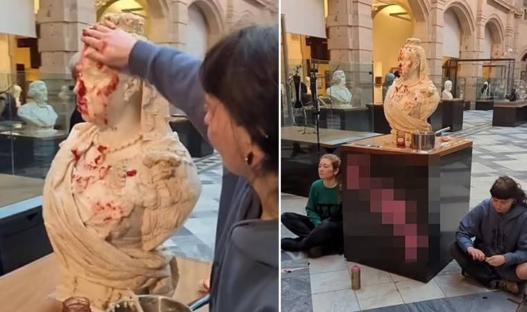 Kraliçe Victoria büstüne saldırı: 'Gıda haktır'