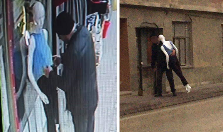 Bursa'da bir garip olay: Dakikalarca sevdiği cansız mankeni kucaklayıp kaçırdı