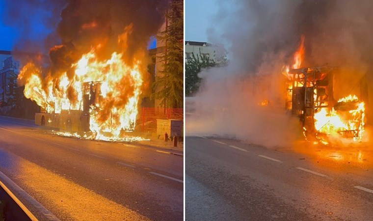 Korku dolu anlar... İETT otobüsü alev alev yandı!