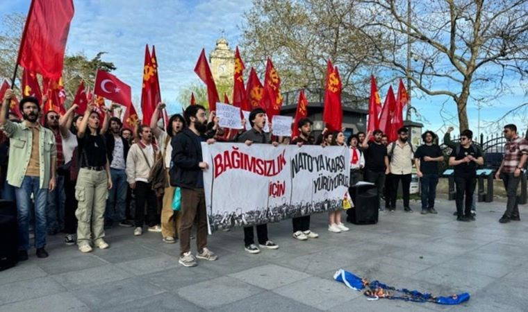 TKP'lilerden Dolmabahçe'de yürüyüş: NATO bayrağı yaktılar