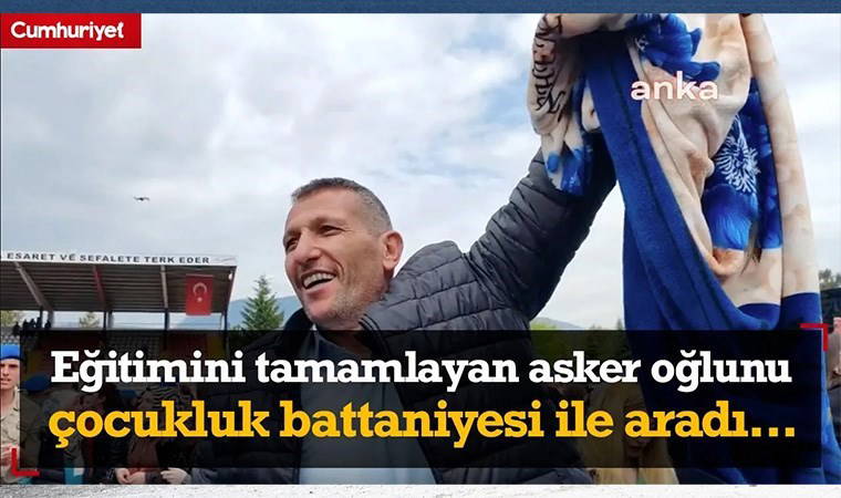 Karabük'te bir baba, eğitimini tamamlayan asker oğlunu çocukluk battaniyesi ile aradı