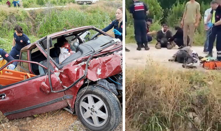 Bursa'da iki otomobil çarpıştı, biri dereye uçtu: 5’i ağır 8 yaralı